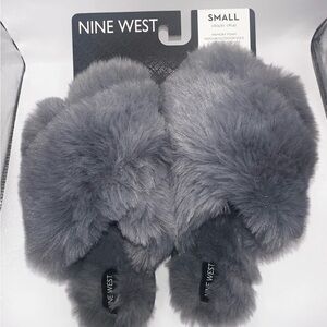 Nine West Gray Fuzzy Slippers